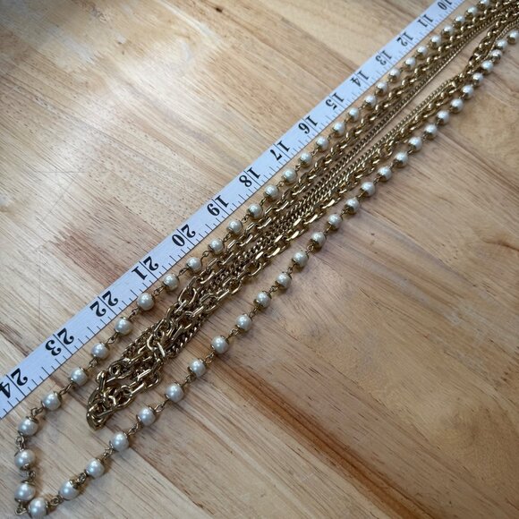 Ann Taylor Long Layered Gold-Tone Necklace With Faux Pearl Accents - Picture 6 of 15